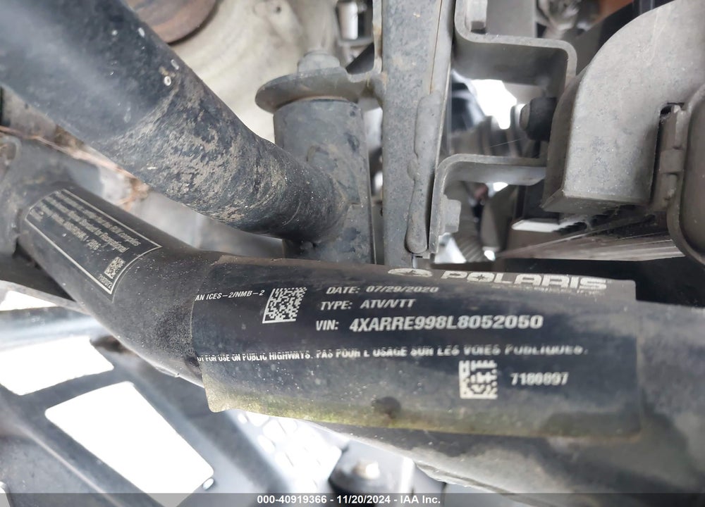 2020 POLARIS RANGER XP 1000 PREMIUM VIN: 4XARRE998L8052050