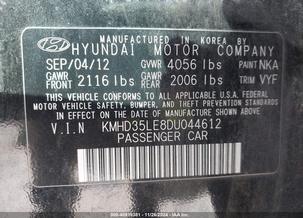 2013 HYUNDAI ELANTRA GT VIN: KMHD35LE8DU044612