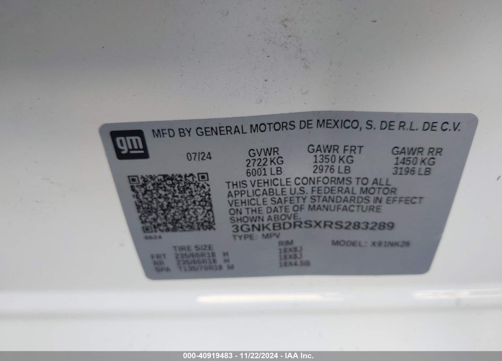 2024 CHEVROLET BLAZER FWD 3LT VIN: 3GNKBDRSXRS283289