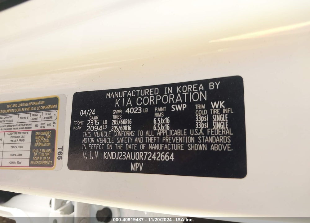 2024 KIA SOUL LX VIN: KNDJ23AU0R7242664