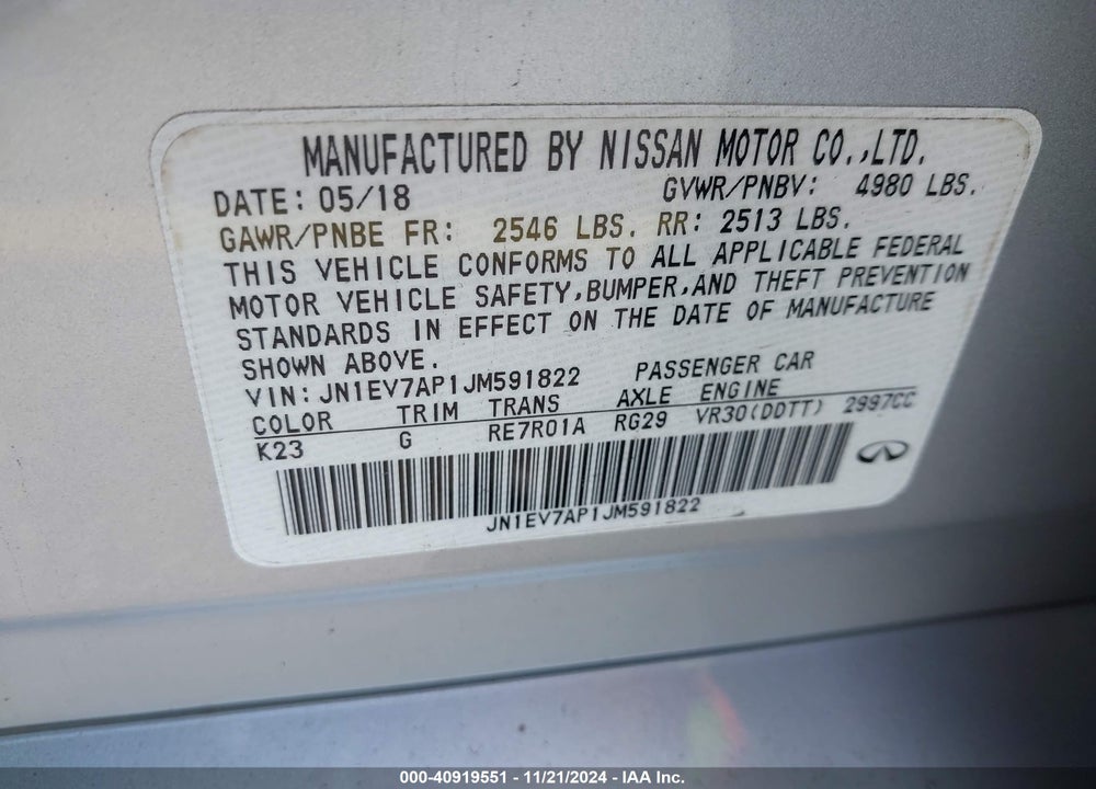 2018 INFINITI Q50 VIN: JN1EV7AP1JM591822