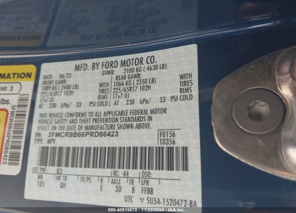 2023 FORD BRONCO SPORT BIG BEND VIN: 3FMCR9B66PRD86423