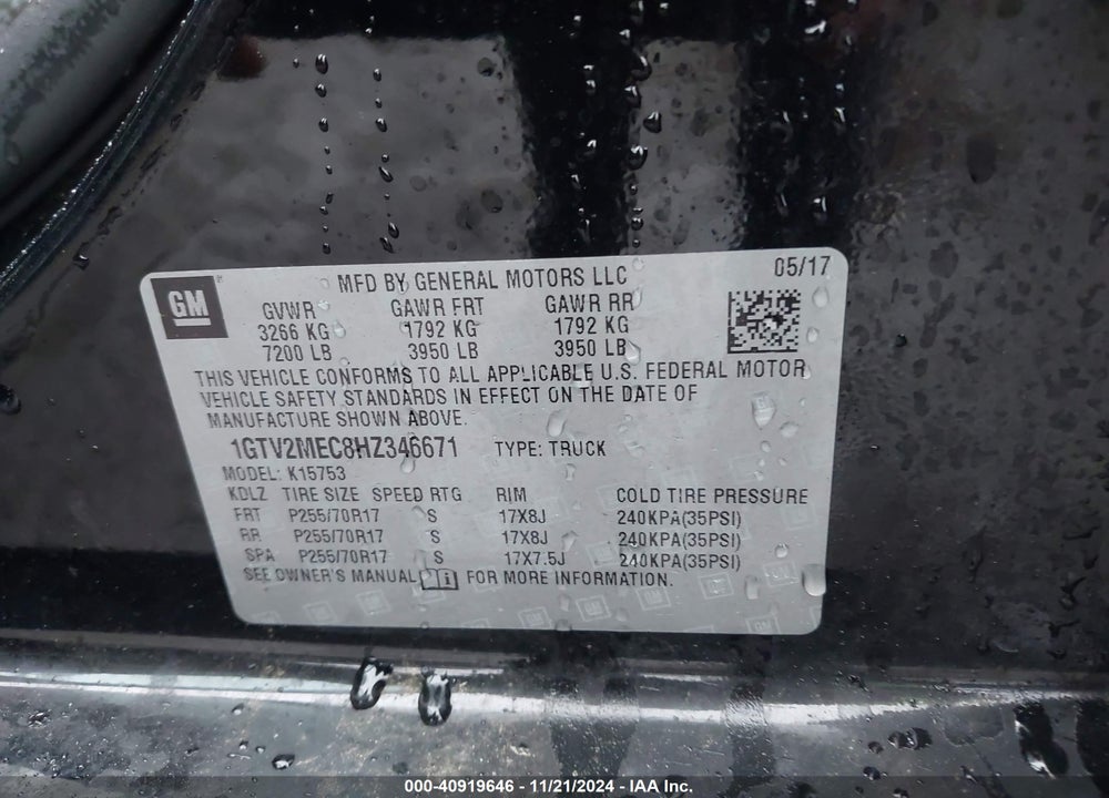 2017 GMC SIERRA 1500 SLE VIN: 1GTV2MEC8HZ346671