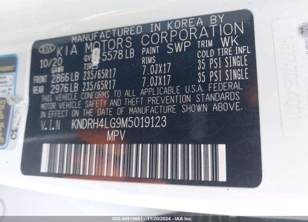 2021 KIA SORENTO HYBRID VIN: KNDRH4LG9M5019123