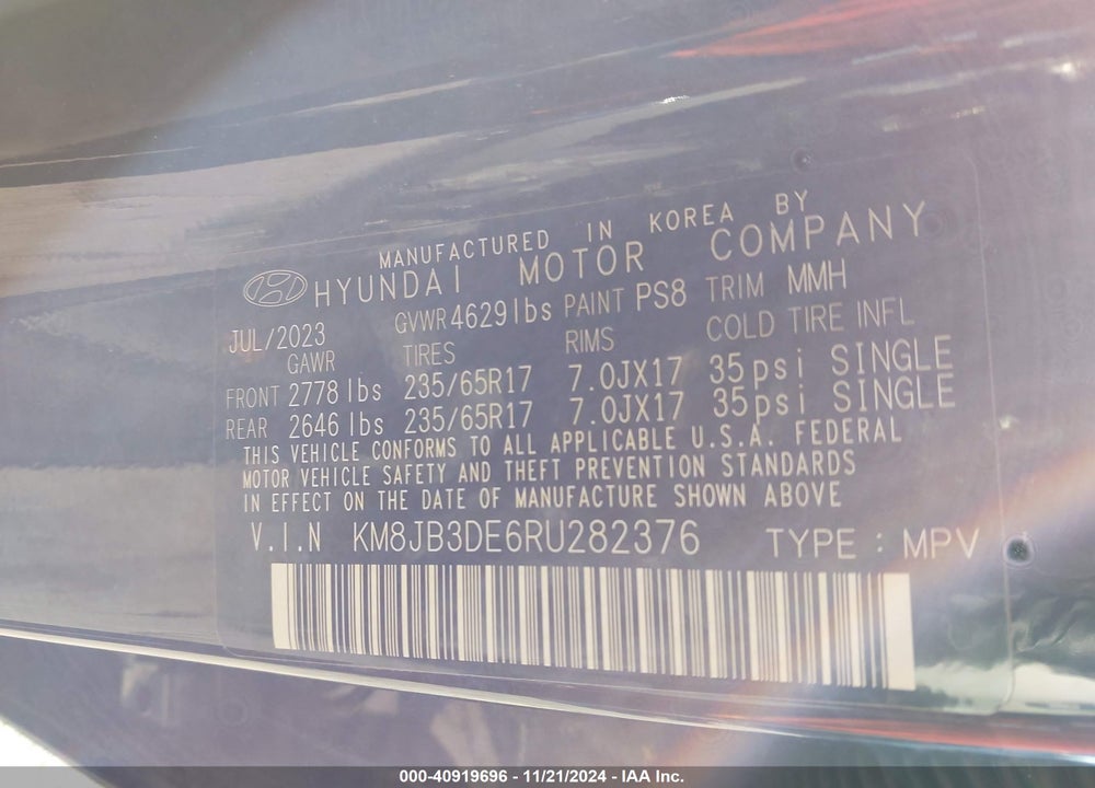 2024 HYUNDAI TUCSON SEL VIN: KM8JB3DE6RU282376
