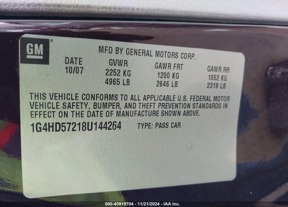 2008 BUICK LUCERNE CXL VIN: 1G4HD57218U144264