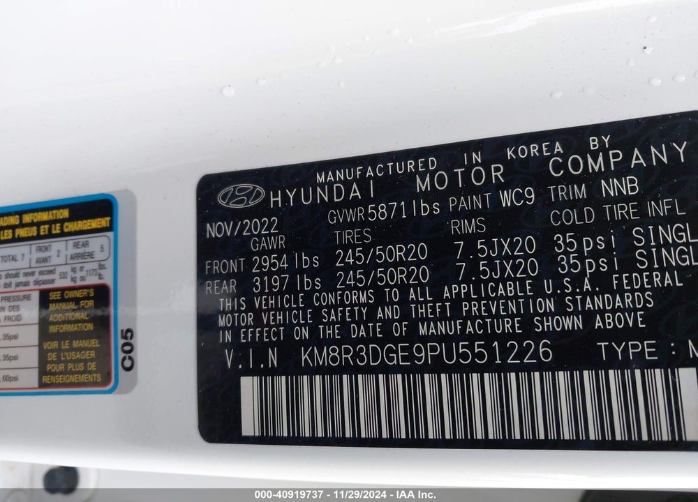 2023 HYUNDAI PALISADE XRT VIN: KM8R3DGE9PU551226