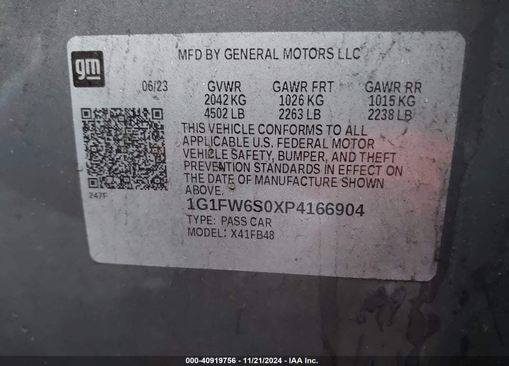 2023 CHEVROLET BOLT EV FWD 1LT VIN: 1G1FW6S0XP4166904