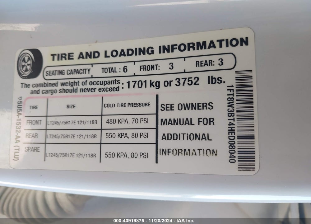 2017 FORD F-350 XL VIN: 1FT8W3BT4HED08040