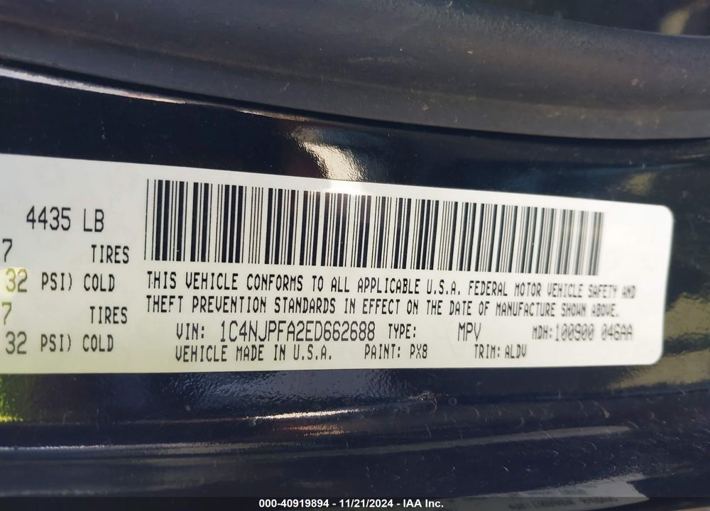 2014 JEEP PATRIOT HIGH ALTITUDE VIN: 1C4NJPFA2ED662688