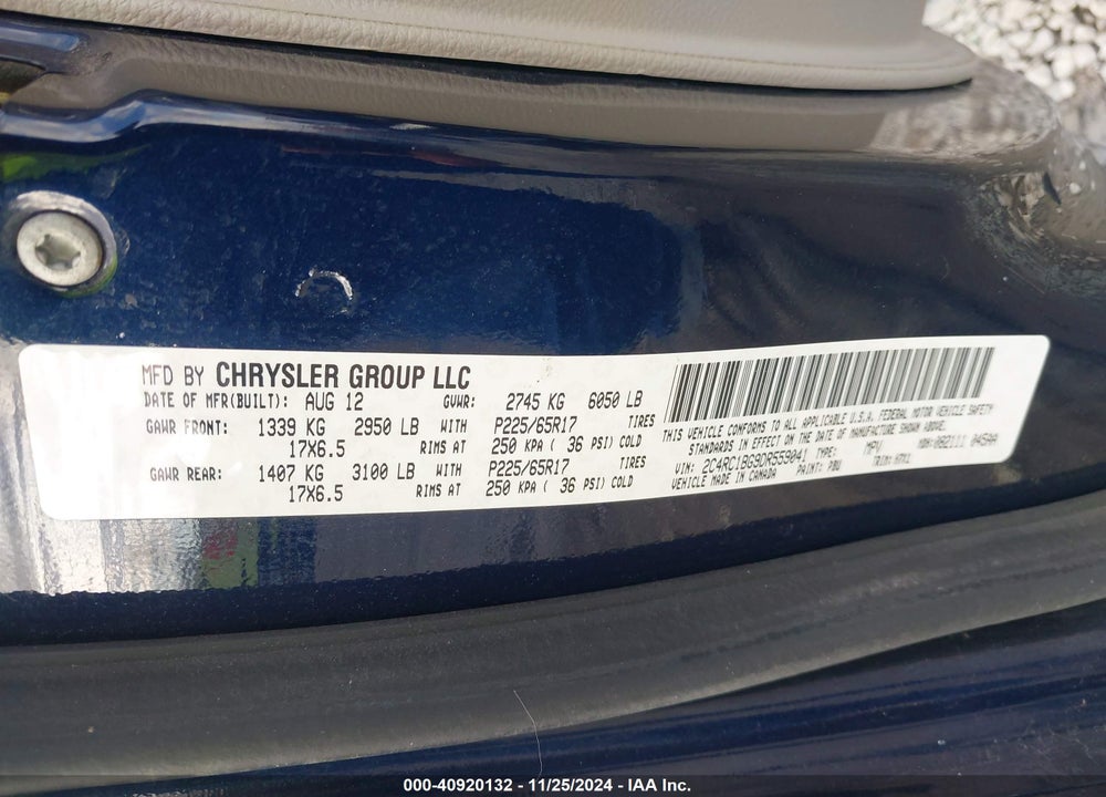 2013 CHRYSLER TOWN & COUNTRY TOURING VIN: 2C4RC1BG9DR559041
