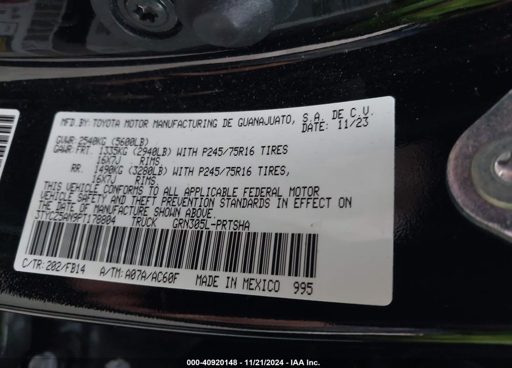 2023 TOYOTA TACOMA VIN: 3TYCZ5AN9PT178804