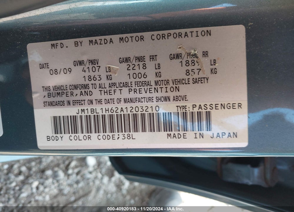 2010 MAZDA 3 S SPORT VIN: JM1BL1H62A1203210