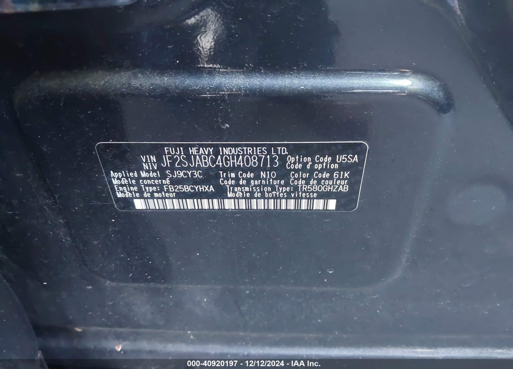 2016 SUBARU FORESTER 2.5I VIN: JF2SJABC4GH408713