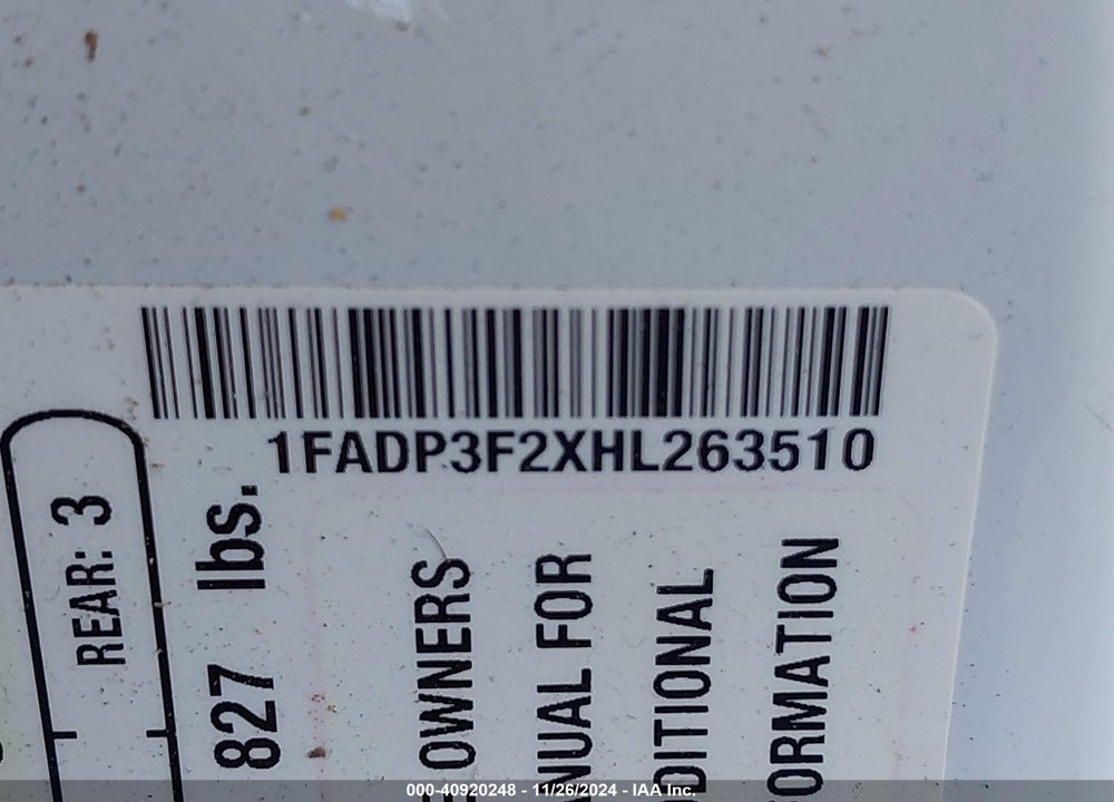 2017 FORD FOCUS SE VIN: 1FADP3F2XHL263510