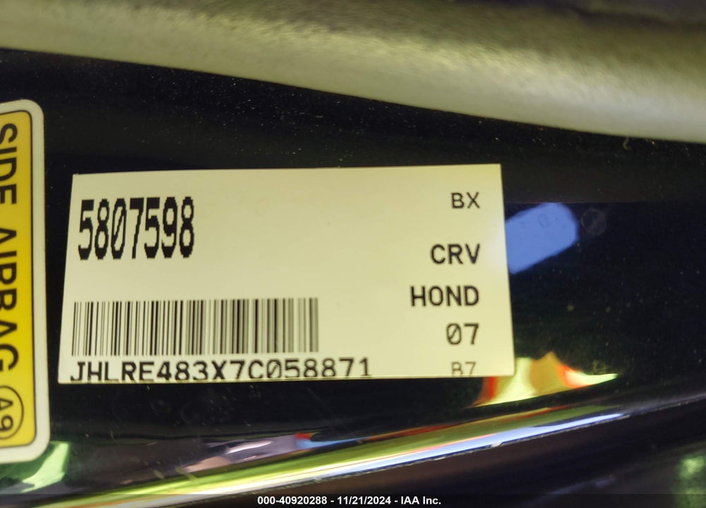 2007 HONDA CR-V LX VIN: JHLRE483X7C058871