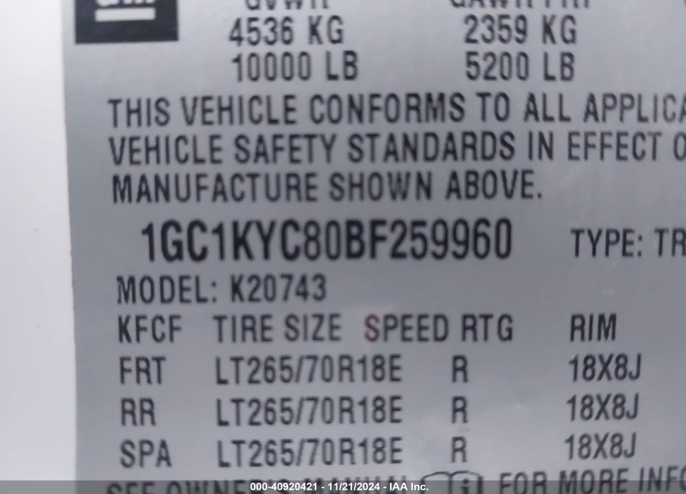 2011 CHEVROLET SILVERADO 2500HD LTZ VIN: 1GC1KYC80BF259960