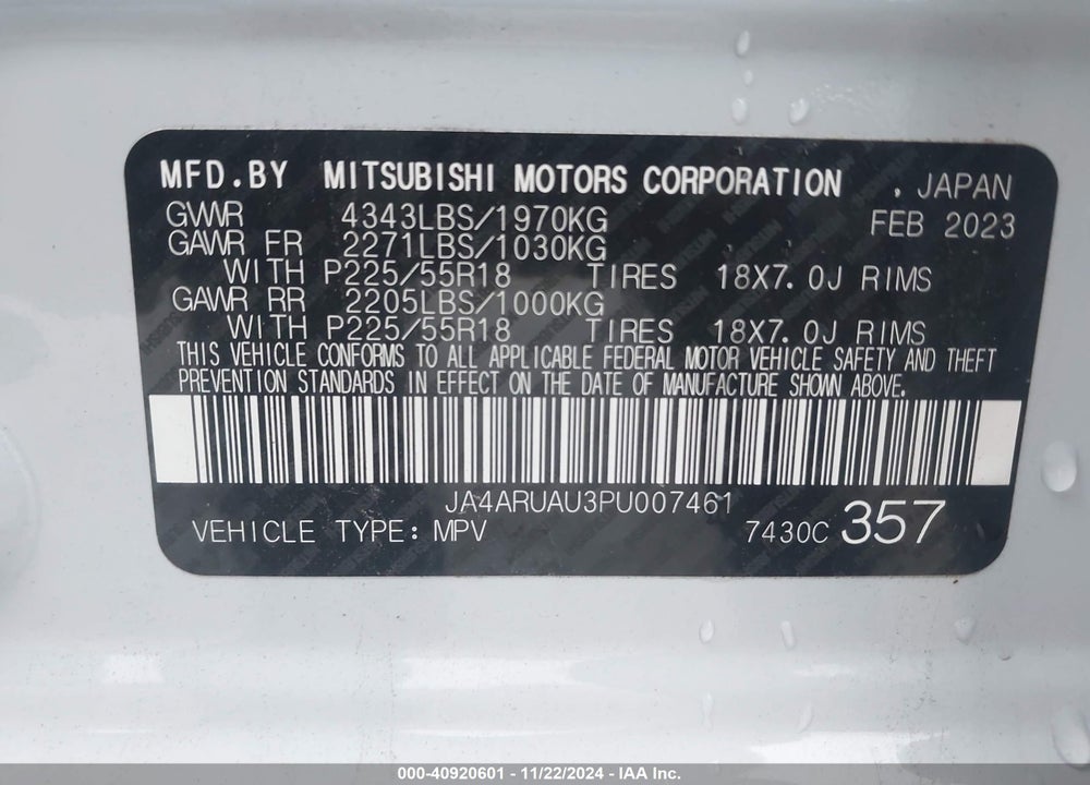 2023 MITSUBISHI OUTLANDER SPORT 2.0 SE VIN: JA4ARUAU3PU007461
