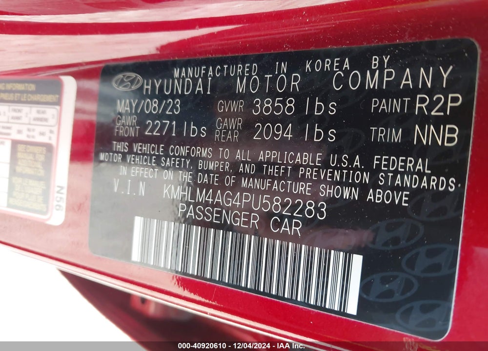 2023 HYUNDAI ELANTRA VIN: KMHLM4AG4PU582283