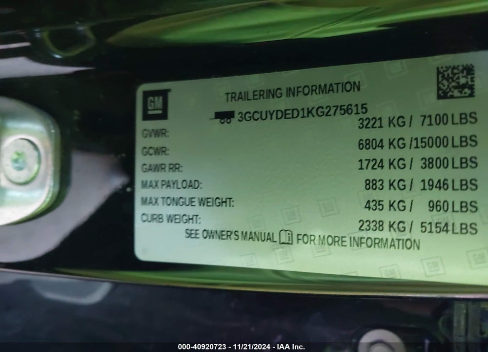 2019 CHEVROLET SILVERADO VIN: 3GCUYDED1KG275615