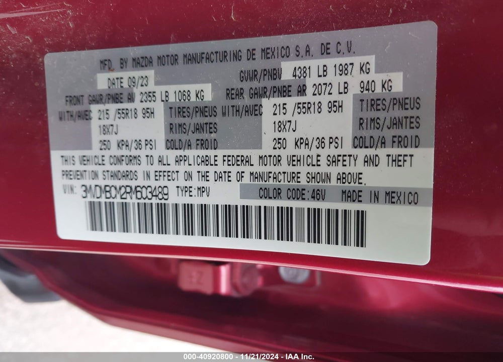 2024 MAZDA CX-30 2.5 S PREFERRED PACKAGE VIN: 3MVDMBCM2RM603489