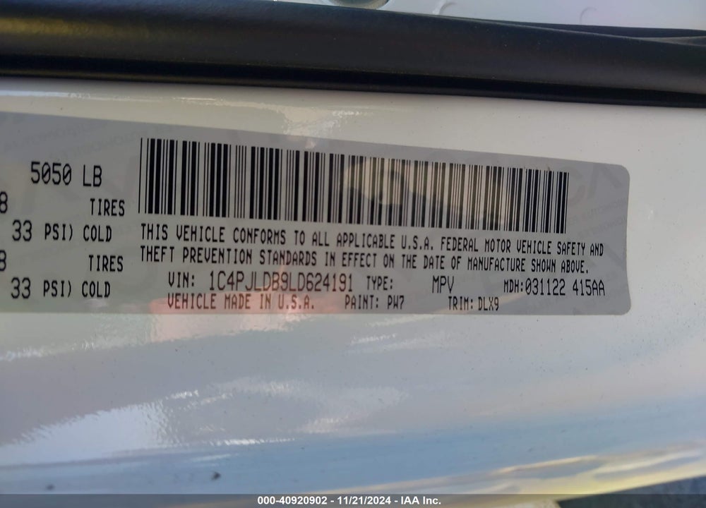 2020 JEEP CHEROKEE LIMITED FWD VIN: 1C4PJLDB9LD624191