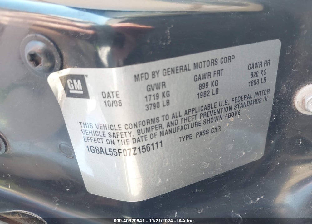 2007 SATURN ION 3 VIN: 1G8AL55F07Z156111