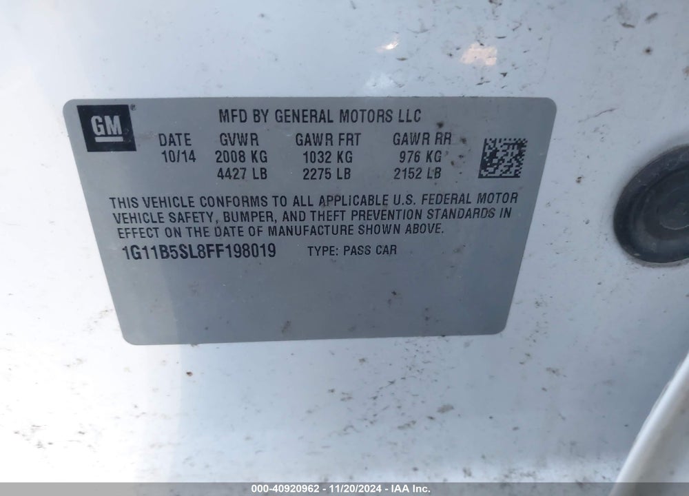 2015 CHEVROLET MALIBU LS VIN: 1G11B5SL8FF198019