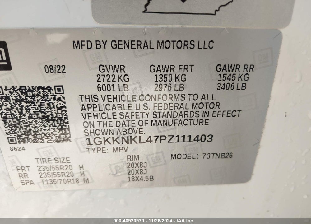 2023 GMC ACADIA FWD SLE VIN: 1GKKNKL47PZ111403