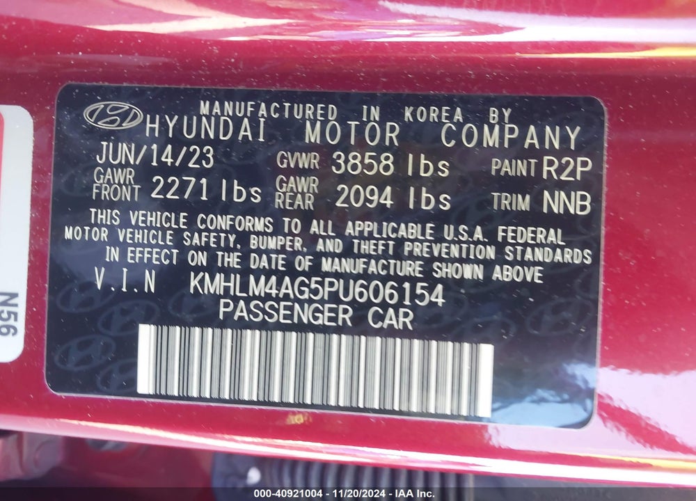 2023 HYUNDAI ELANTRA VIN: KMHLM4AG5PU606154