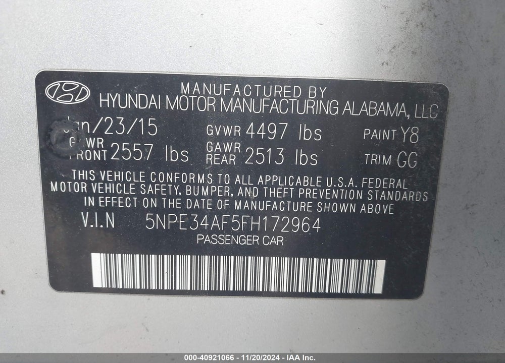 2015 HYUNDAI SONATA LIMITED VIN: 5NPE34AF5FH172964