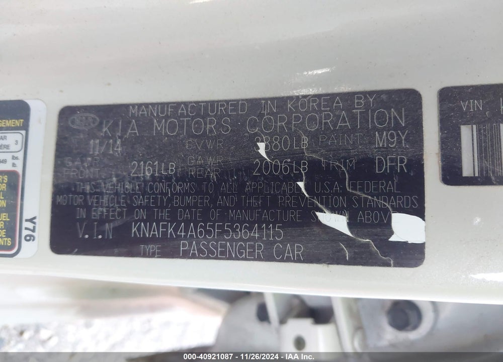 2015 KIA FORTE VIN: KNAFK4A65F5364115