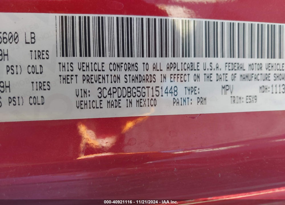 2016 DODGE JOURNEY SXT VIN: 3C4PDDBG5GT151448