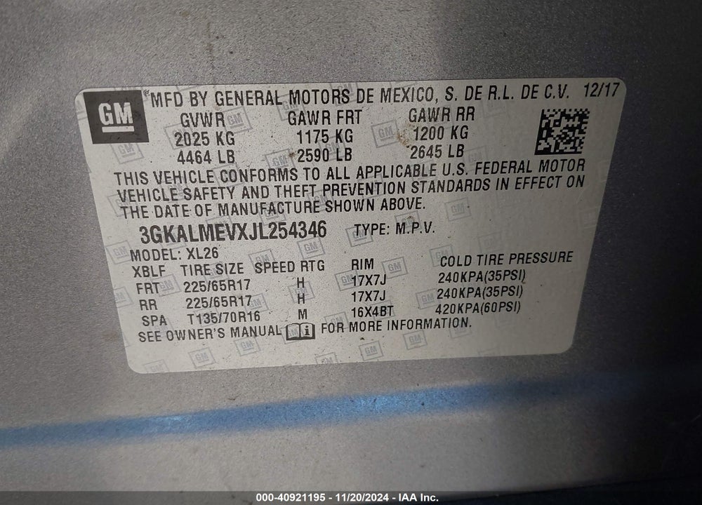 2018 GMC TERRAIN SLE VIN: 3GKALMEVXJL254346