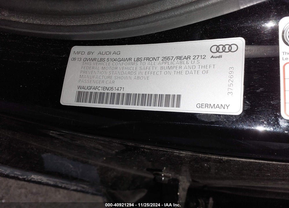 2014 AUDI A6 2.0T PREMIUM VIN: WAUGFAFC1EN051471