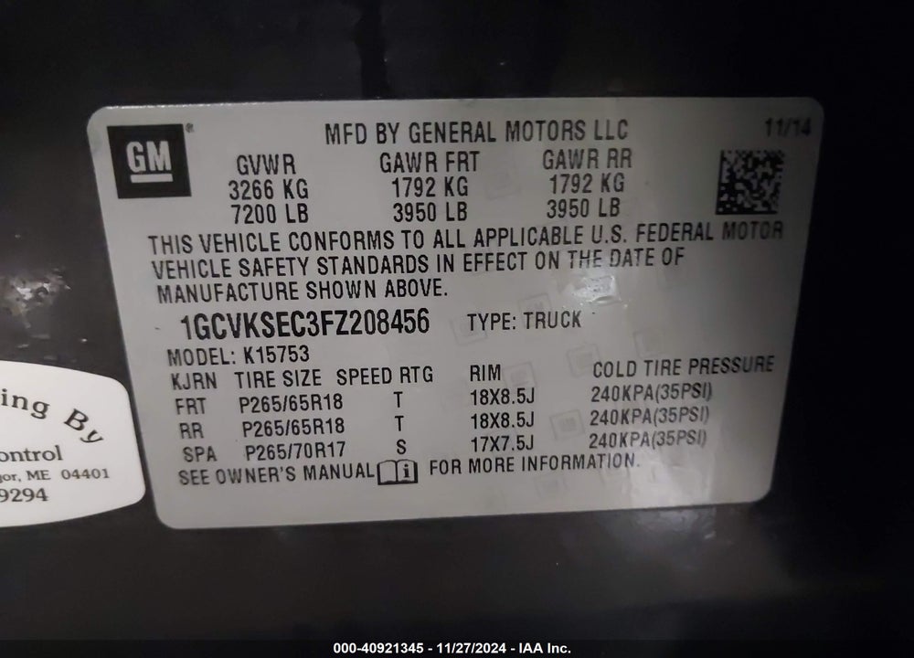 2015 CHEVROLET SILVERADO 1500 VIN: 1GCVKSEC3FZ208456