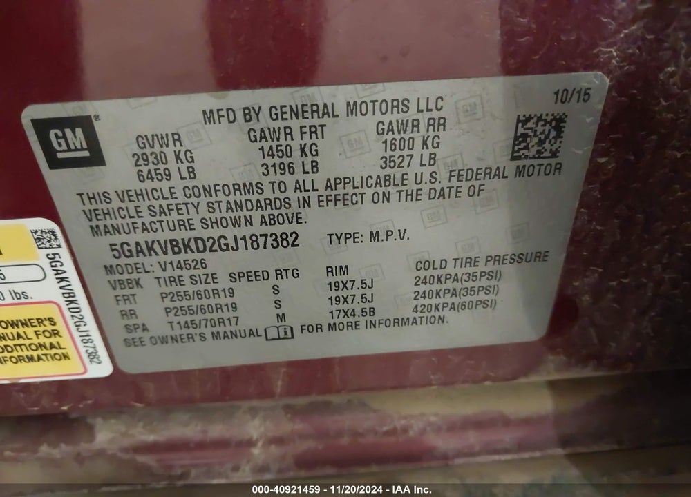 2016 BUICK ENCLAVE LEATHER VIN: 5GAKVBKD2GJ187382