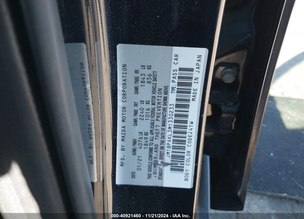 2021 MAZDA 3 SELECT VIN: JM1BPAKL3M1330233