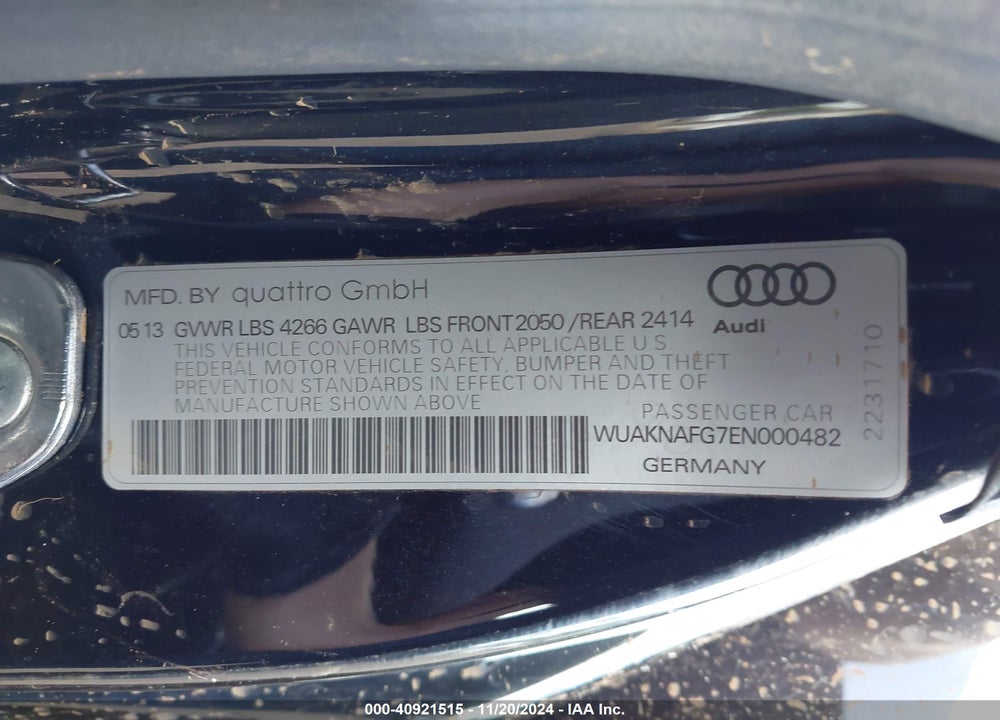 2014 AUDI R8 VIN: WUAKNAFG7EN000482