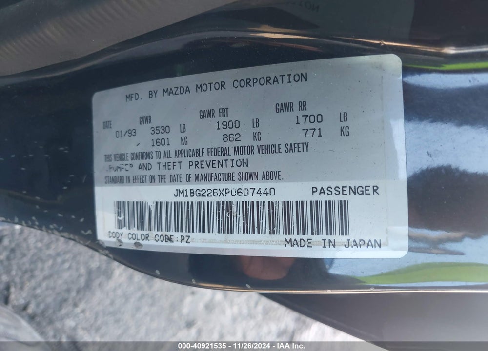 1993 MAZDA PROTEGE LX VIN: JM1BG226XP0607440