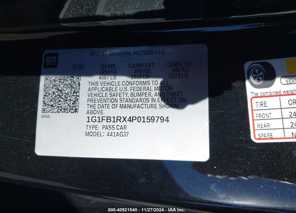 2023 CHEVROLET CAMARO RWD 1LS VIN: 1G1FB1RX4P0159794