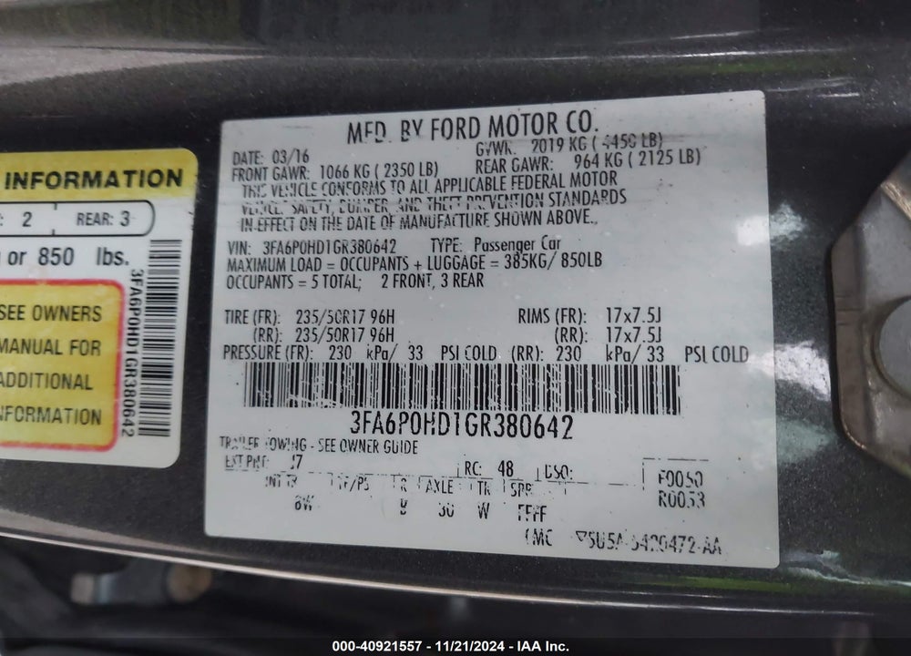 2016 FORD FUSION SE VIN: 3FA6P0HD1GR380642