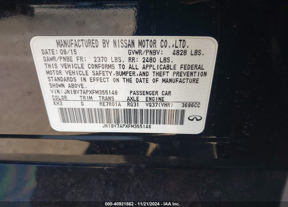 2015 INFINITI Q50 PREMIUM VIN: JN1BV7APXFM355146