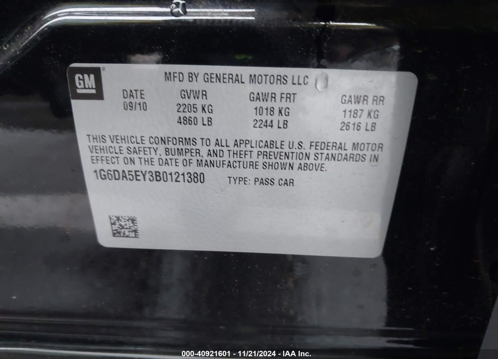 2011 CADILLAC CTS STANDARD VIN: 1G6DA5EY3B0121380
