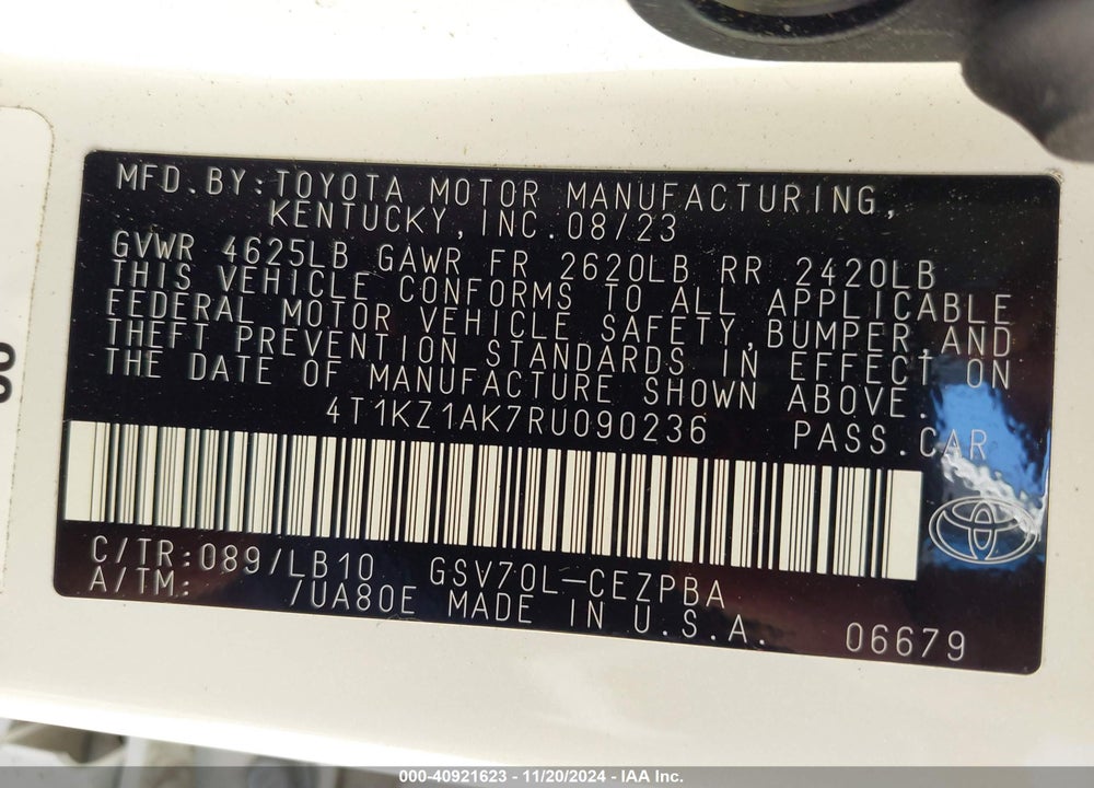 2024 TOYOTA CAMRY VIN: 4T1KZ1AK7RU090236