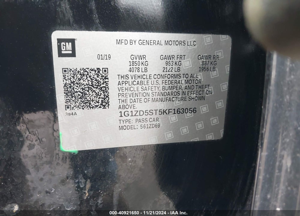 2019 CHEVROLET MALIBU LT VIN: 1G1ZD5ST5KF163056