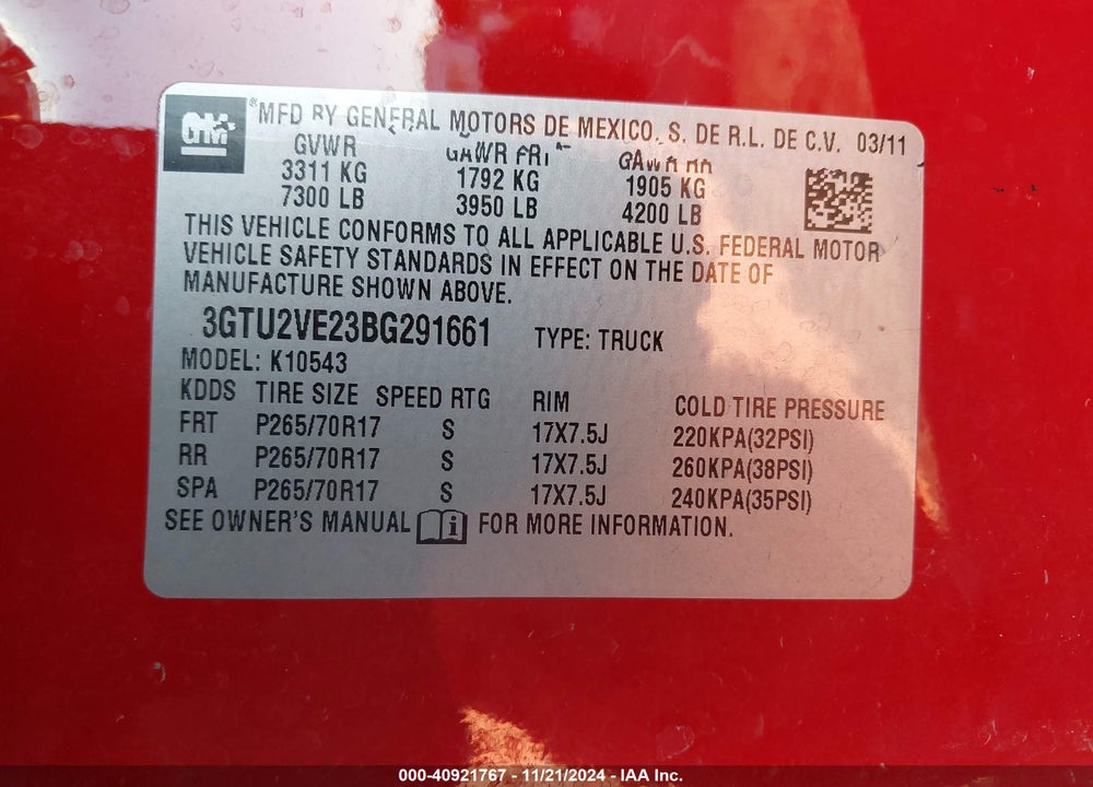 2011 GMC SIERRA 1500 SLE VIN: 3GTU2VE23BG291661