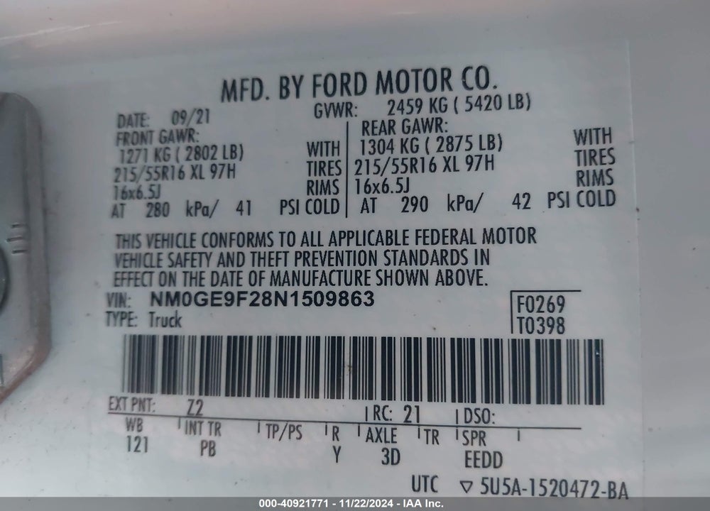 2022 FORD TRANSIT CONNECT XLT PASSENGER WAGON VIN: NM0GE9F28N1509863