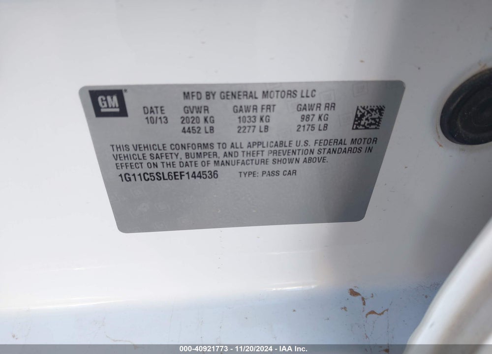 2014 CHEVROLET MALIBU 1LT VIN: 1G11C5SL6EF144536