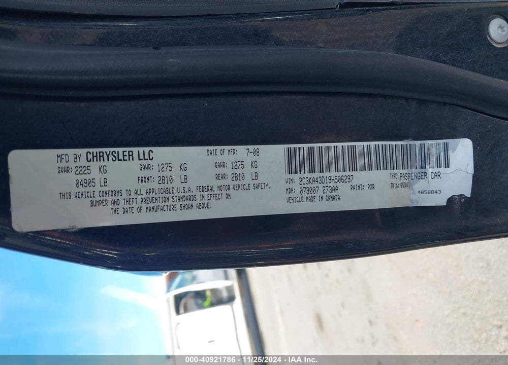 2009 CHRYSLER 300 LX VIN: 2C3KA43D19H506297